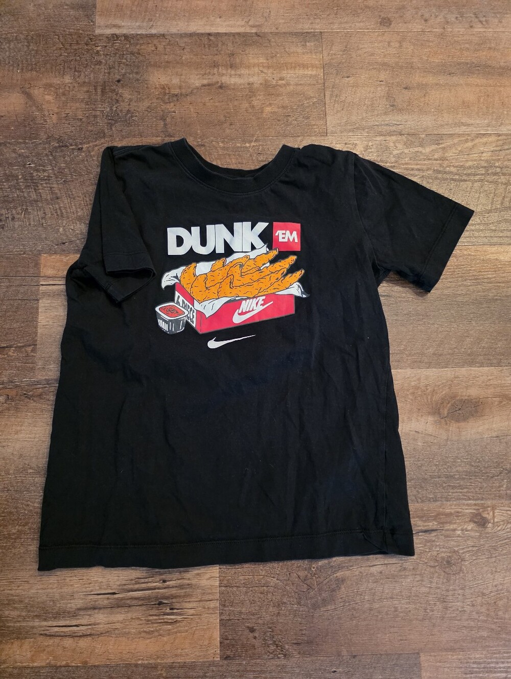 Nike Black Kids' 'Dunk Em' Graphic Tee with Orange & Red Accents Size Medium